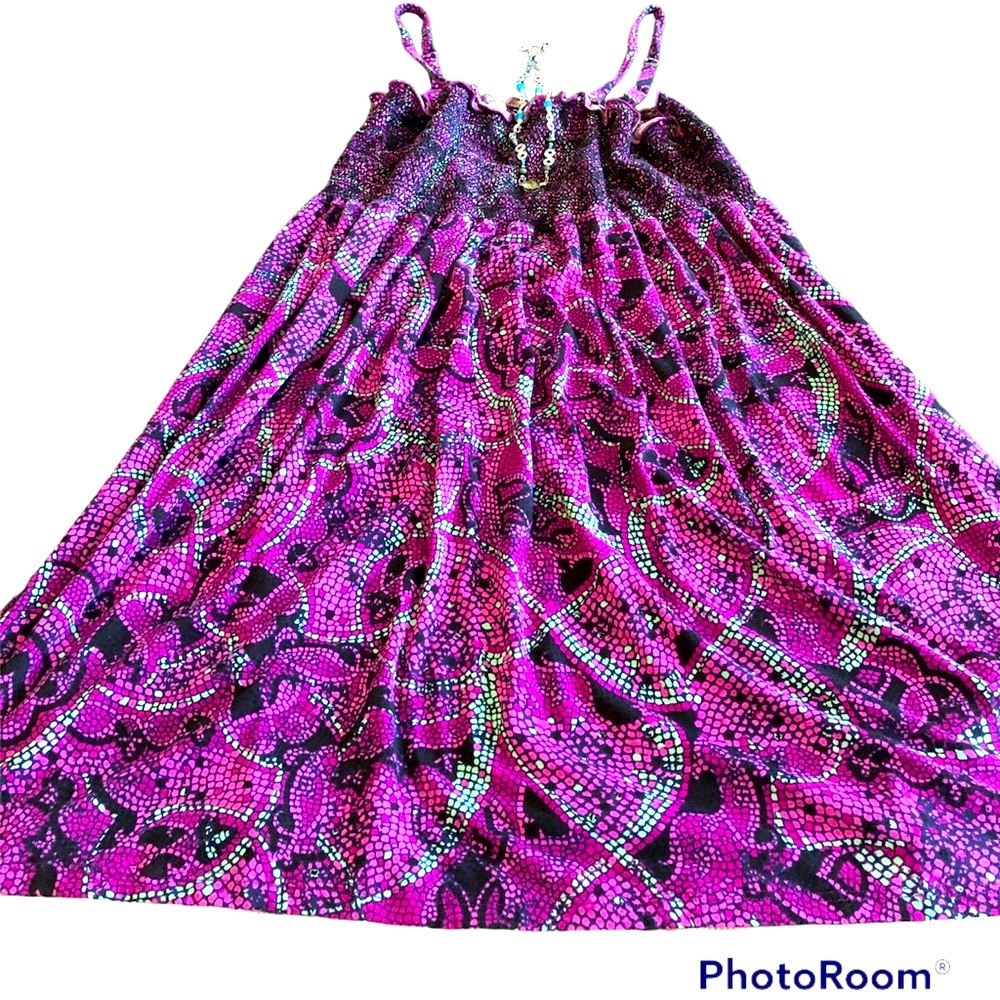 👗Plus size dress, patterned,-full elastic bust- dress knee length